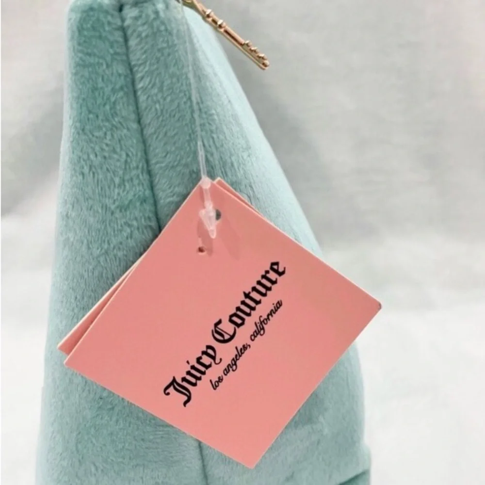 Juicy Couture Aqua Blue Velour ✈️ Travel Makeup Toiletry Cosmetics Bag NWT